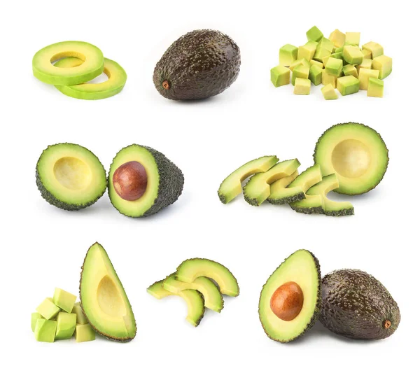 Set Van Avocado Een Witte Achtergrond — Stockfoto