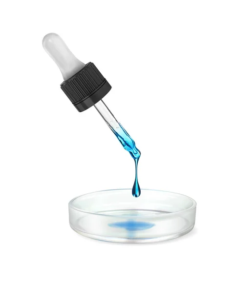 Medicamento Azul Una Pipeta Gotea Platillo Vector Ilustración — Vector de stock