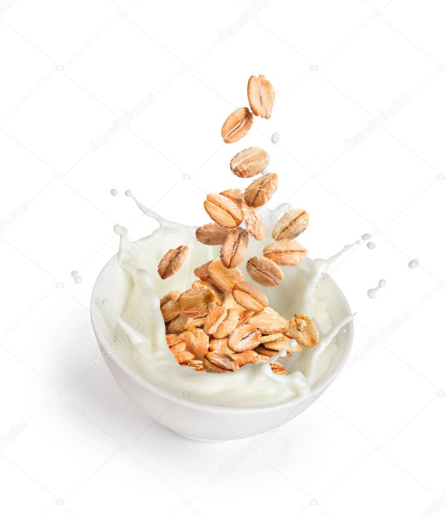 oatmeal with milk on a white background