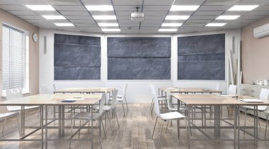 Modern sınıf. Lisede. 3d illüstrasyon