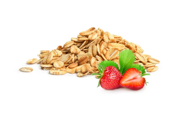 Handful Oatmeal Strawberries White Background — Stock Photo, Image