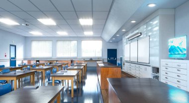 Lisede sınıf içi. 3d illüstrasyon