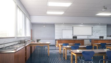 Lisede sınıf içi. 3d illüstrasyon