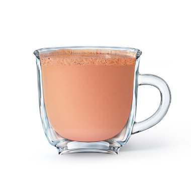 Yarım fincan kakao içeceği. Kakaolu bardakla dikey kesim. 3d illüstrasyon