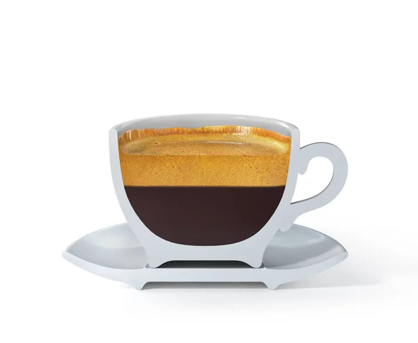半杯浓缩咖啡 一杯意大利浓缩咖啡垂直切碎 3D说明 — 图库照片