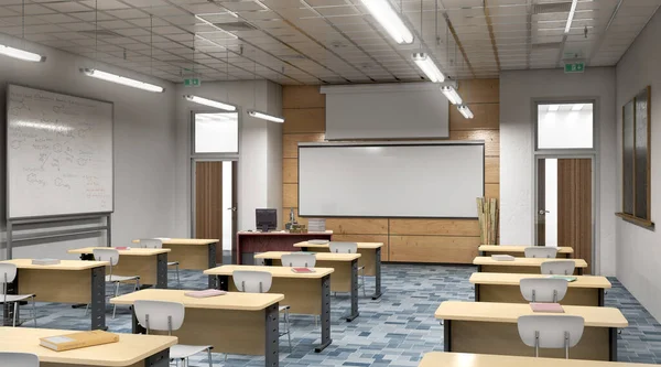 Modern classroom . High school. 3d illustration