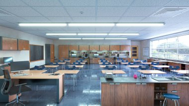 Lisede sınıf içi. 3d illüstrasyon