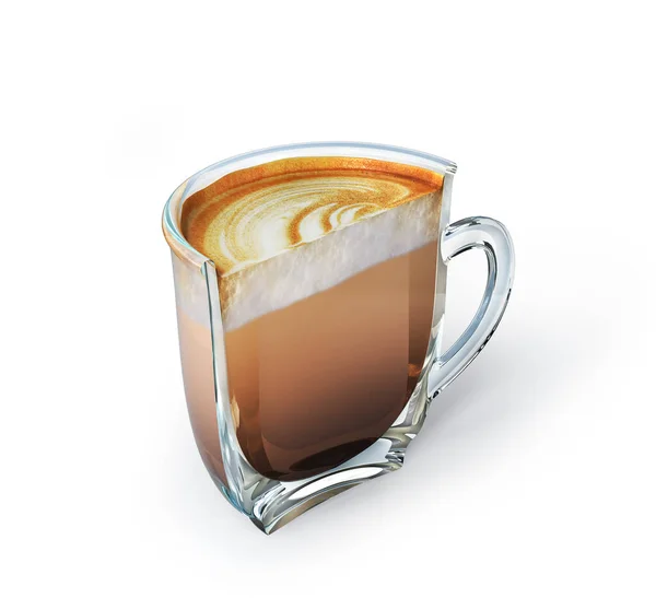 Egy Fél Csésze Cappuccino Függőleges Pohárvágás Cappuccinóval Illusztráció — Stock Fotó