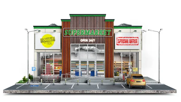 Вид Спереду Сучасний Супермаркет Околиці Ілюстрація — стокове фото