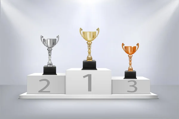 Award Cups Pedestal Light Vector Illustration — Stock Vector