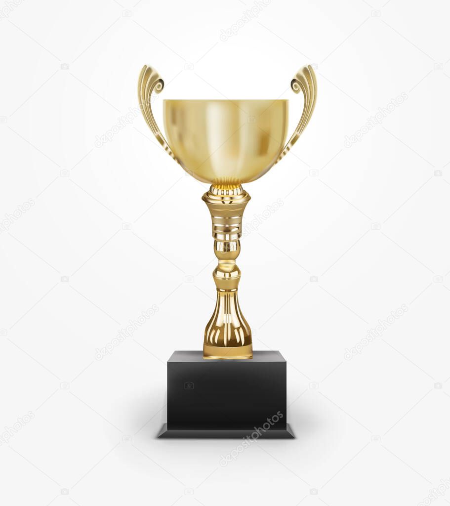 Golden award cup on white background vector illustration