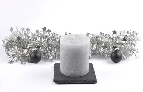 Christmas Decoration Wax Candle White — Stock Photo, Image