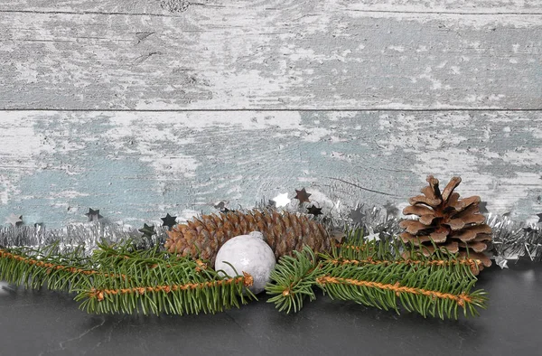 Christmas Decoration Front Weathered Wood — Stock Photo, Image