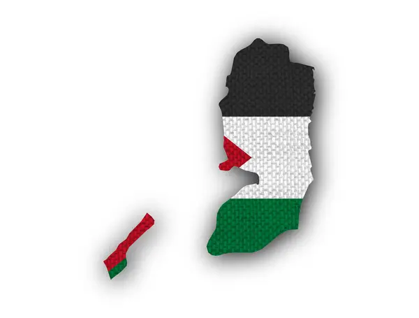 Mapa Bandeira Palestina Linho Velho — Fotografia de Stock