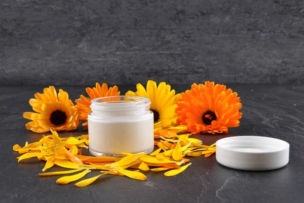 Cosmetici Naturali Calendula Comune Petali Scisto — Foto Stock