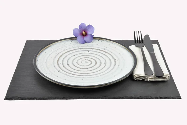 Hibiscus Table Setting Slate Isolated — Stock Photo, Image