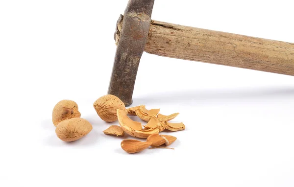 Almendras Martillo Sobre Blanco — Foto de Stock