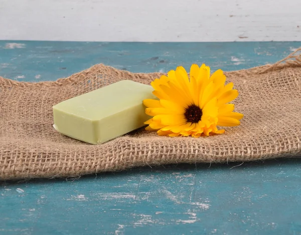 Soap Common Marigold Jute Weathered Concrete — Stock Photo, Image