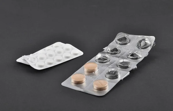 Tabletten Verpakking Zwarte Achtergrond — Stockfoto