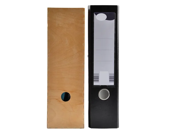 Ring Binder Wooden Box White Background — Stock Photo, Image