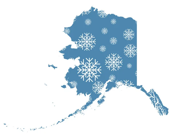 Mapa Aljašky Sněhovými Vločkami — Stockový vektor