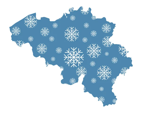 Kaart Van België Met Sneeuwvlokken — Stockvector