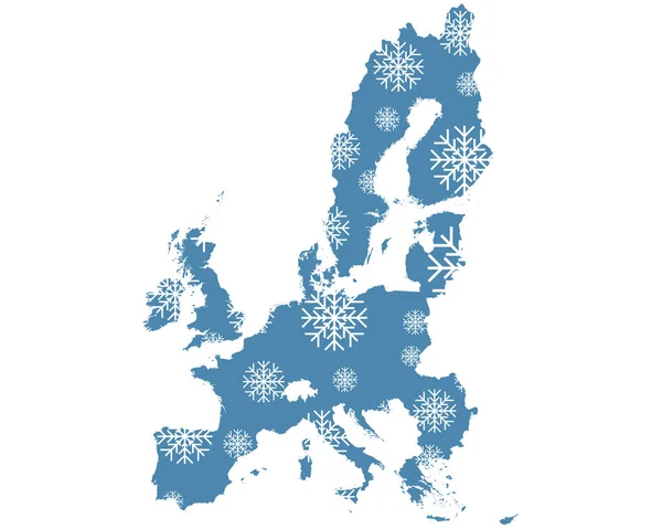 Európa Térképe Hópelyhekkel — Stock Vector