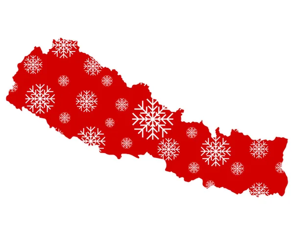 Kaart Van Nepal Met Sneeuwvlokken — Stockvector