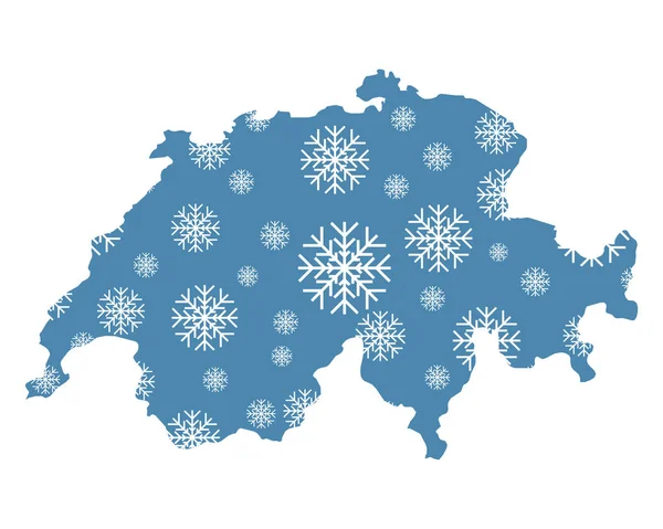Kaart Van Zwitserland Met Sneeuwvlokken — Stockvector