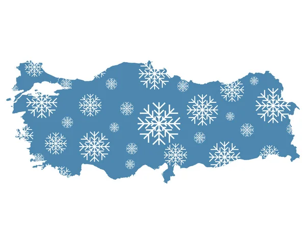 Mappa Turchia Con Fiocchi Neve — Vettoriale Stock