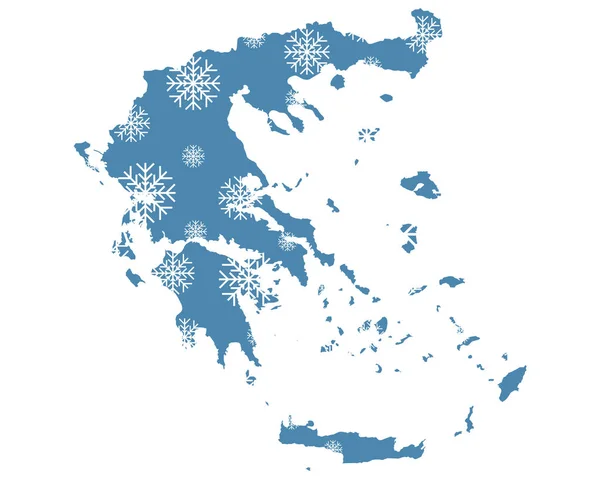 Kaart Van Griekenland Met Sneeuwvlokken — Stockvector