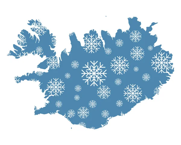 Mapa Islandia Con Copos Nieve — Vector de stock