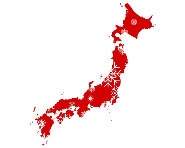 Mapa Japón Con Copos Nieve — Vector de stock