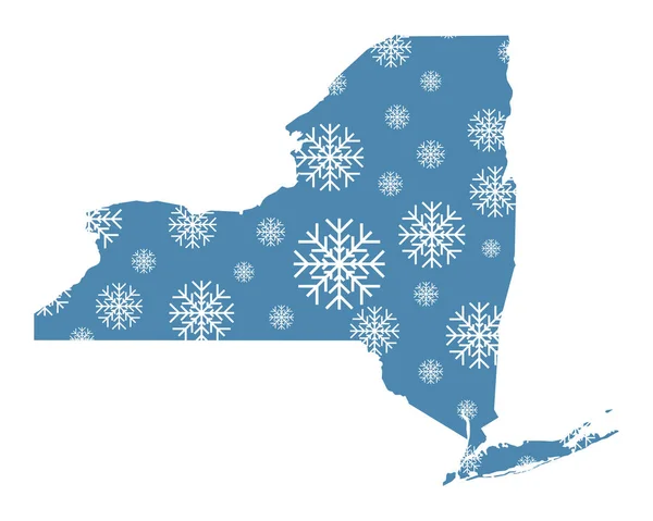 Map New York Snowflakes — Stock Vector