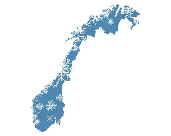 Map Norway Snowflakes — Stock Vector