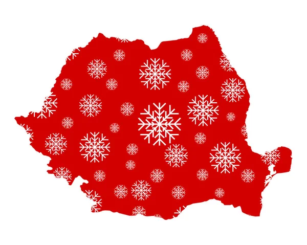 Kaart Van Roemenië Met Sneeuwvlokken — Stockvector