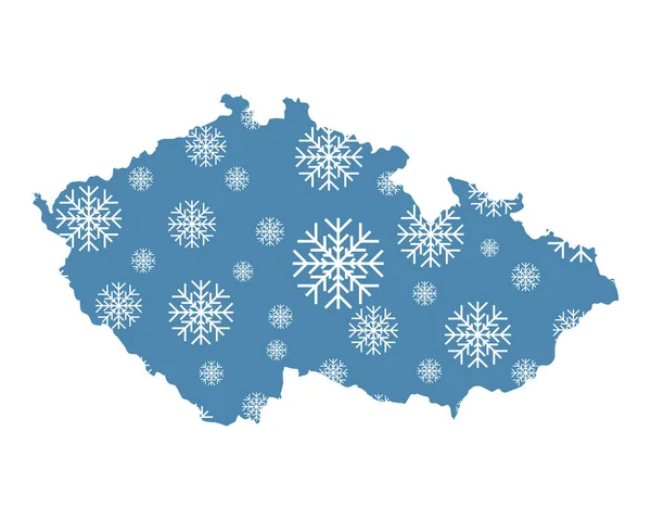 Mapa República Checa Con Copos Nieve — Vector de stock