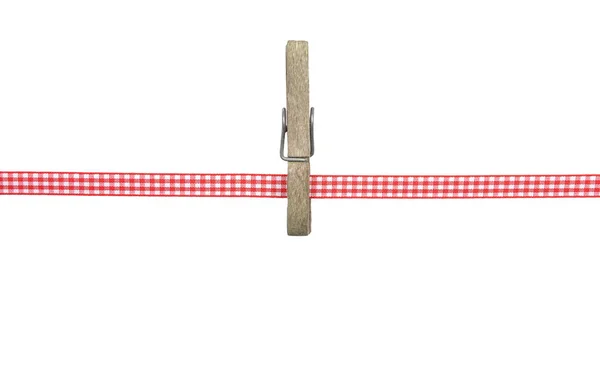 Red White Checked Ribbon Clothespin — Stock Photo, Image