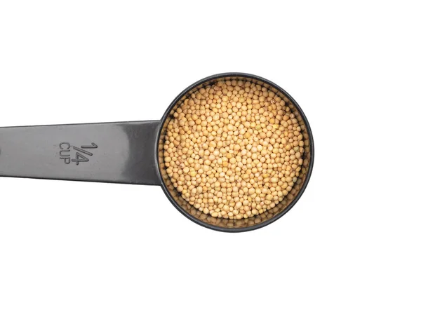 Mustard Seeds Measuring Spoon White Background — Stock Photo, Image