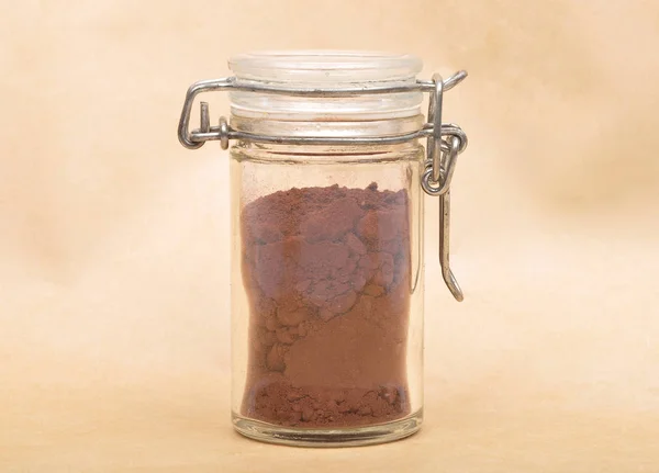 Cacao Powder Jar Lid Brown Background — Stock Photo, Image