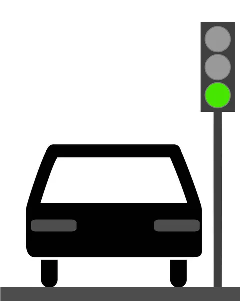 Car at green traffic light — Stock Vector