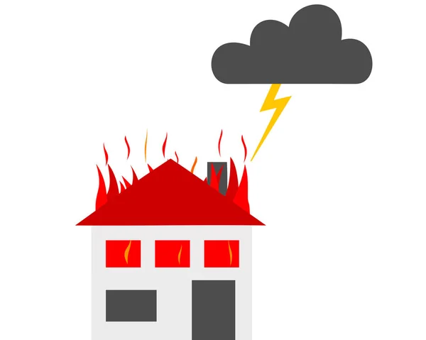 Illustration de la maison en feu et de la foudre — Image vectorielle
