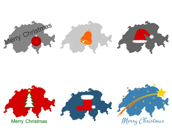 Kaart van Zwitserland met kerst symbolen — Stockvector