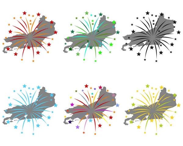 Map of Rio de Janeiro with fireworks — Stock Vector