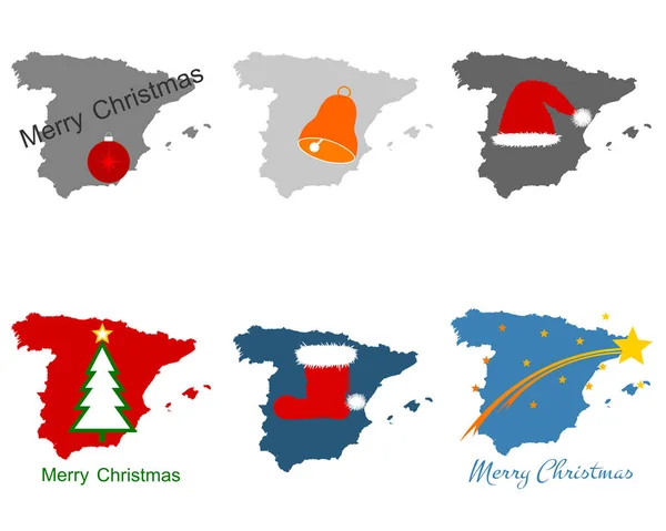 Карта Испании с рождественскими символами — стоковый вектор