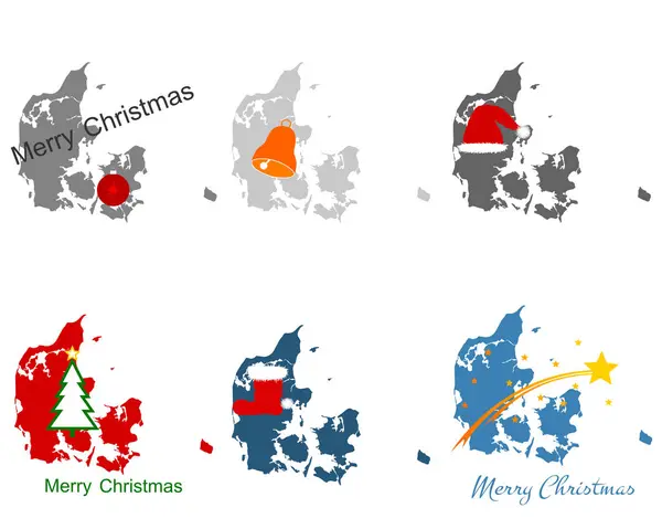 Karte von Dänemark mit Weihnachtssymbolen — Stockvektor