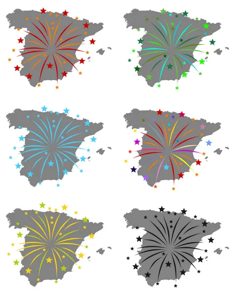 Cartes de l'Espagne avec feux d'artifice — Image vectorielle