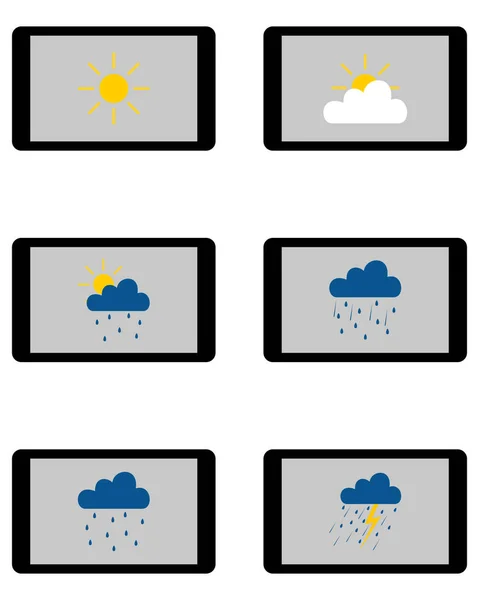 Varios símbolos de meteoros en la tableta — Vector de stock