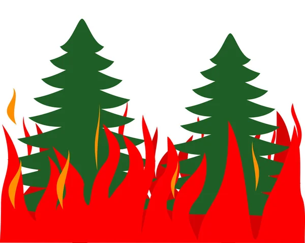 Illustration d'un incendie dans une forêt de conifères — Image vectorielle