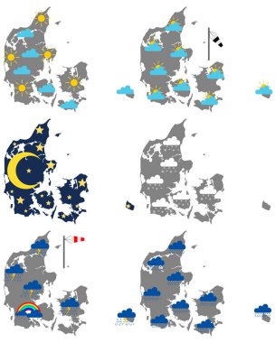 Çeşitli hava durumu sembolleri ile Danimarka Haritaları